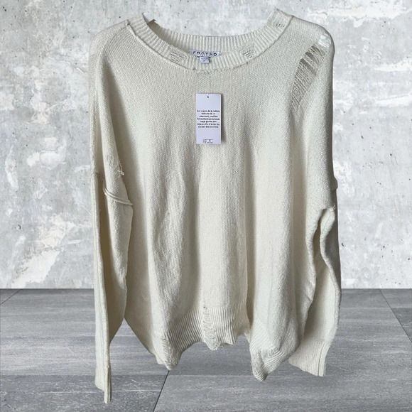 Frayed Denim Gwen Distressed Sweater color Marshmallow size MEDIUM NEW - Picture 10 of 13